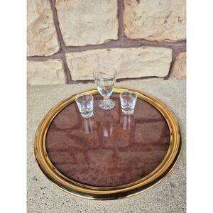 Vintage Neiman Marcus Brass Ostrich Leather Tray 14.5" Bar Cart Valet Tray